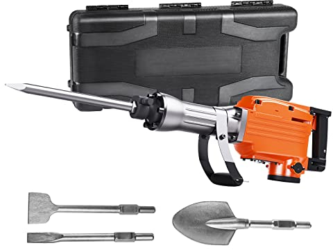 VEVOR Martillo de Demolición 2200 W 1350 BPM Martillo Eléctrico con Cable 1-1/8 con 4 Cinceles Reemplazables Mango Giratorio 360° Rompe Hormigón Antivibración para Cincelar Construcción Fontanería