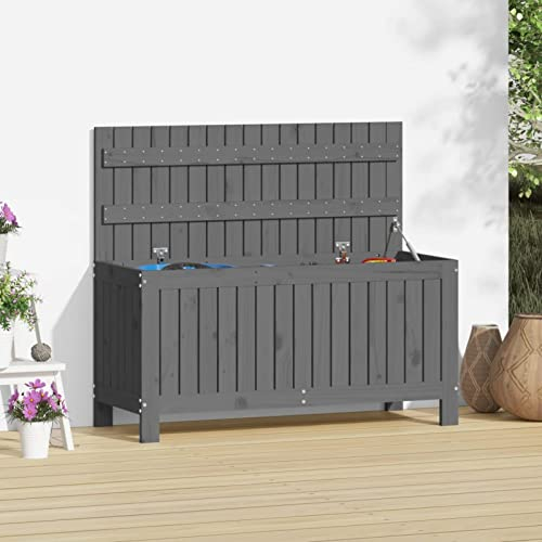 Tidyard Gartentruhe Gartenbox Auflagenbox Kissenbox Aufbewahrungsbox Holztruhe Aufbewahrungstruhe Outdoor Truhe Box Grau 108x42,5x54 cm Massivholz Kiefer