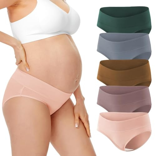 HBselect 5Pcs Bragas Embarazadas U Forma Braguitas para Premamá Cintura Bajo Bragas Maternidad