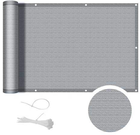 COOL AREA Balkon Sichtschutz 90x600cm Balkonverkleidung Transparent Balkonabdeckung Sichtschutz Blickdichte und UV-Schutz Schutz mit Kabelbinder,Grau