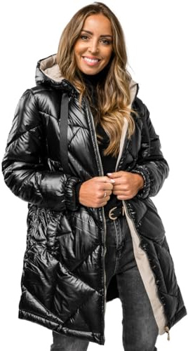 BOLF Mujer Chaqueta acolchada de Invierno Larga con Capucha Abrigo Cierre de Cremallera Jacket Cazadora Deporte Ocio Estilo Estilo Casual 5M3189 Negro M [D4D]
