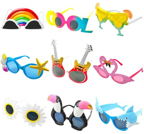 9 Piezas Gafas Fiesta Divertidas, Gafas Carnaval, Hawaianas Ggafas de Fiesta, Gafas Fiesta, Gafas Divertidas Niños Adecuado para Piscinas Cumpleaños Fiestas Verano Carnavales Accesorios Fotográficos