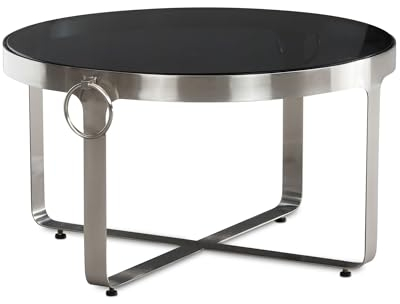 Wohnling Couchtisch Glas Metall 60x60x34 cm Sofatisch Silber, Design Wohnzimmertisch Rund mit Griffen, Kleiner Kaffeetisch Modern, Beistelltisch Anstelltisch Wohnzimmer