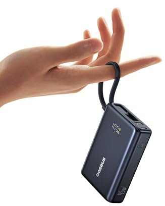 Baseus Picogo Power Bank 10000 mAh 45W con Cable USB-C Integrado, PD 3.0 QC 4+ Batería Externas de 45W, 2 USB-C y 1 USB-A, Powerbank para iPhone 16/15/14 Series, MacBook, Galaxy S24 Ultra