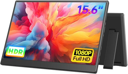 UFYQL Portable Monitor 15.6-inch FHD 1080P Ultra-Slim Travel External Monitor HDR IPS Gaming Display with Kickstand &Speakers USB-C HDMI Plug&PlayïŒfor Laptop PC Phone PS4/5 Xbox Switch