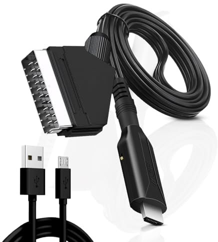 tlidfgeo Scart Auf HDMI Adapter, 1080P/720P Scart Zu HDMI Konverter mit SCART-Eingangskabel & HDMI Kabel Ausgangsanschluss, Kompatibel für HDTV STB VHS Xbox PS3 Sky DVD Blu-Ray Usw
