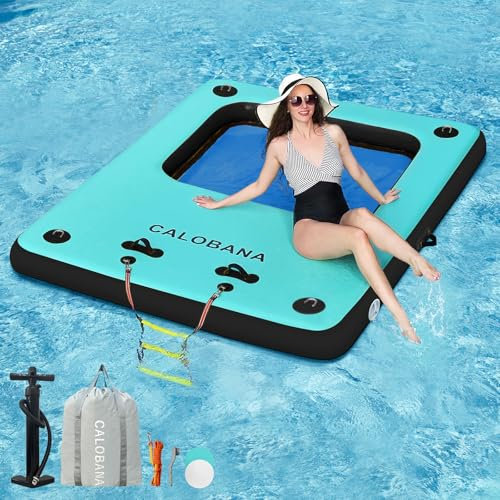 CALOBANA 8ft x 6ft Floating Dock, Inflatable Floating Dock Air Water Platform with Rope Ladder for Multi People Island Lake Boats Pool Relaxing