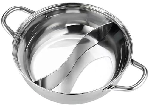 Pentola calda in acciaio inossidabile con divisore, pentola da cucina a hotpot da 11 pollici con doppia maniglia, pentola shabu shabu, hotpot facile pulito per la stufa a gas a pentola a induzione
