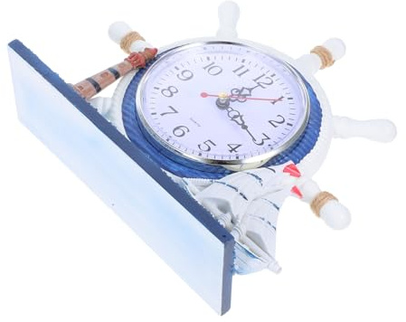 HAWILLOSCH Mediterrane Tischuhr Mit Leiser Bewegung Lampe Und Schiffsrad Nautische Deko Für Stilvolle Wohnräume Für Wohnzimmer Und Schlafzimmer Rustikaler Küstenstil Pflegeleicht Und