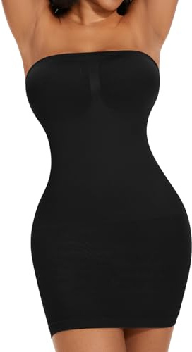 Betaven Strapless Shapewear Dress for Women Full Slips Under Dress Tummy control Dresses Seamless Body Shaper,Black,Small