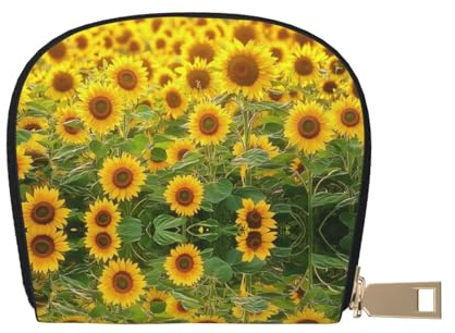 ASDJHFABKY Sunflowers Leather Bag Yellow Flowers Wallet Beautiful Sunflower Card Pack New Parents - Pediatrician and Pharmacy Cards 9X11CM