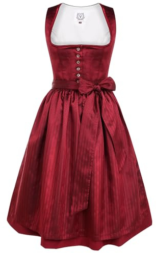 DIRNDLSTERN Dirndl Femme Midi Rouge – Robe Traditionnelle pour Femme avec Un Tablier plissé pour l'Oktoberfest 38