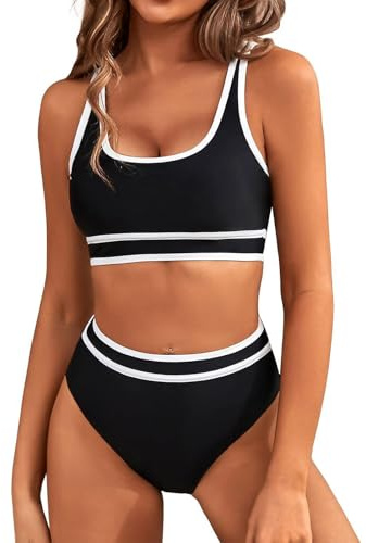 HTTDSLF Maillot de Bain Femme 2 Pieces Taille Haute Bikini Set, Col V Push-up Ensembles Deux pièces de Tie-Dye Chic