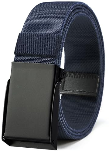 Bon4Extrao Cinturón Elástico de Tela para Hombre, Cinturón de Trabajo, Tejido de 38 mm, sin Agujeros, Color Negro, con Cierre Rápido, Ajustable, Azul