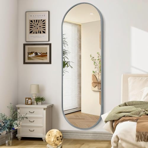 JJUUYOU Full Length Mirror Oval Wall Mounted Mirror 120x45 cm Door Mirrors Full Length with Aluminum Frame Mirrors for Bathroom Living Room Bedroom Entryway