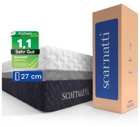 Scarnatti Madrass 100 x 200, kallskummadrass, testvinnare, 27 cm höjd – 7-zons minne med cool gel, H3–H4, ingen svettning, ingen rörelseöverföring, grönt te och bambukol, överdrag tvättbart