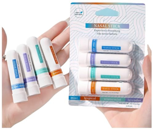 4 Pack Relieving Nasal Congestion Nasal Stick Inhaler Set, Memory Booster Herbal Diffuser, Portable Anti-Aging Nasal Stick Ideal for Women Men Congestion Enjoy Inhalation Fresh Air
