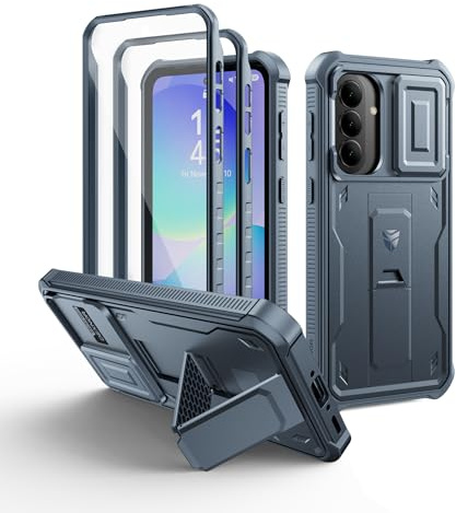 Dexnor per Cover Samsung Galaxy A37 5G con Copertura integrata della fotocamera scorrevole & Protezione dello schermo & Kickstand, Custodia resistente agli urti Copertura protettiva - Blu Marino