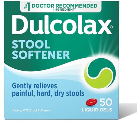 Dulcolax Stool Softener Laxative Liquid Gel Capsules, Gentle Constipation Relief for Hard, Dry Stools, Docusate Sodium 100 mg, 50 Count