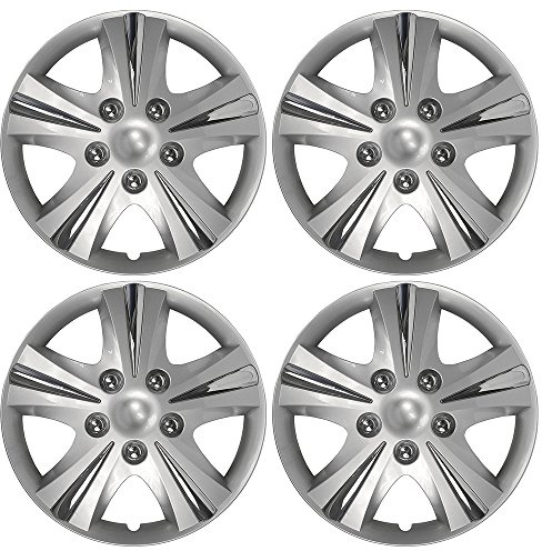 Custom Accessories 4-Pack 15 SGT-5 Wheel Covers, Replacement Hubcaps for Cars, Trucks, SUVs — Silver/Chrome