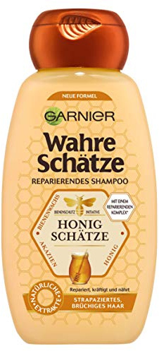 Garnier Shampoo, intensive Haarpflege bis in die Spitzen, Schützt die Haarfarbe, mit Gelée Royale, Bienenbalsam & Honig, für strapaziertes, brüchiges Haar, ohne Parabene, Wahre Schätze, 1 x 250ml