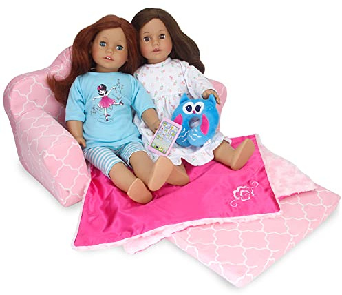 Sophia's 2-in-1 Plush Lightweight Moroccan Print Pull-Out Sofa Couch Converts to a Bed, Fits Two 18 Inch Dolls, Light Pink