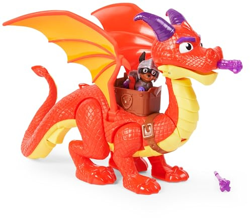 Paw Patrol - Pat Patrouille - Figurine Croc + Braise Le Dragon Rescue Knights - Rejoins la Pat Patrouille à Dos du Dragon Lance-Projectile avec Ses Ailes Fonctionnelles - Jouet Enfant 3 Ans +