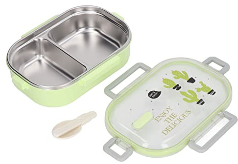 Lunch Box Termico Isolante in Acciaio Inox per Bambini e Scuola Multi scompartimenti, Guarnizione in Silicone, Design Verde Trasparente