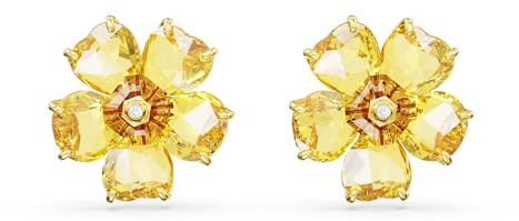 Swarovski Florere stud earrings, Flower, Yellow, Gold-tone plated