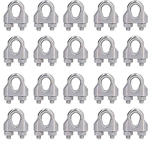 20Pcs Morsetto per Fune in Acciaio Inossidabile Clip per Fune Rigging Clip per Cavo Fermi di Bloccaggio (M4 (4mm))
