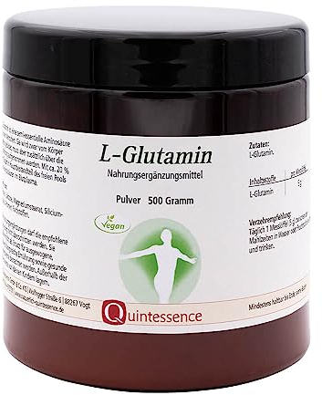 Quintessence L Glutamin Pulver 500g - Natürlich vegan aus Fermentation gewonnen, Ohne Zusatzstoffe, 100% Reinstoffqualität, Sehr gute Bioverfügbarkeit, Produziert in Österreich