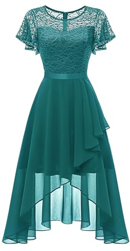 Wedtrend Robe de soirée femme élégante Robe de cocktail High Low Robe de bal avec dentelle Ligne A pour mariage Robe courte festive femme Ligne A Robe Vokuhila, S