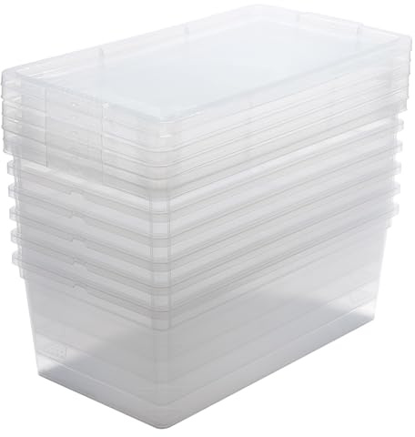 Simplify Storage Bins with Lids | Dimensions: 13.23x 7.5x 4.5 |6 Pack| Stackable | Nestable Bins | Great for Clothing | Books | Household Items | Shoes | Home Organization | Clear.