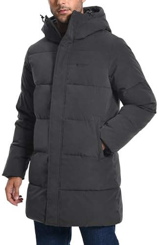 Pioneer Camp Herren Winterjacke Lang Winddicht Wasserdicht Warme Daunenjacke Winter Outdoor Parka Jacke mit Kapuze Dunkelgrau XL