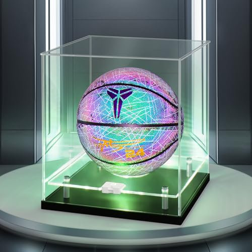 Naconmlet Basketball Acryl Vitrine mit led, UV-Schutz, vitrine schaukasten mit Ständer, transparente Display Box für signierten Fußball Sammlerstücke,Sport-Erinnerungsstücke-28x28x30cm