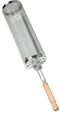ZONADAH Rullande grillkorgar 49,5 x 9,5 cm avtagbara grillkorgar med trähandtag rostfritt stål grilltillbehör för kött fisk grönsaker utomhus matlagning camping