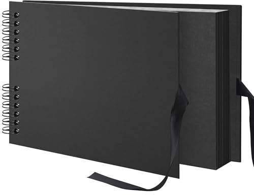 Remowith 29x21,5 cm Album fotografico Album per ritagli fai da te 40 Pagine, Libro illustrato in carta kraft con nastro di seta Libro dei ricordi per matrimonio bambino famiglia viaggi, Nero