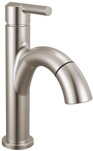 Delta Nicoli 1 Hole Pull Down Bathroom Faucet with Sprayer, Brushed Nickel Single Hole Bathroom Sink Faucet with Pull Out Sprayer for Vanity, Push-Pop Drain, Stainless 15749LF-SSPD