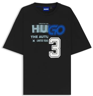 Hugo Maglietta da Uomo Nesite in Jersey di Cotone con Logo Artistico, 001 Nero, L