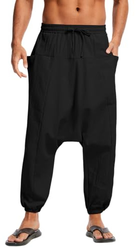 YAOBAOLE Pantalon Sarouel Homme en Lin Kirakuco Pantalon Taro Homme Japonais Baggy Sarwell Taille Elastique