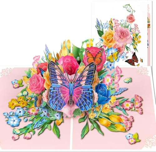 Happivue Butterfly Flower Pop Up Birthday Cards for Women, 3D Happy Birthday Card with Envelope, Mothers Day Cards from Daughter, Ideal for Anniversary Thinking of You Thank You Get Well