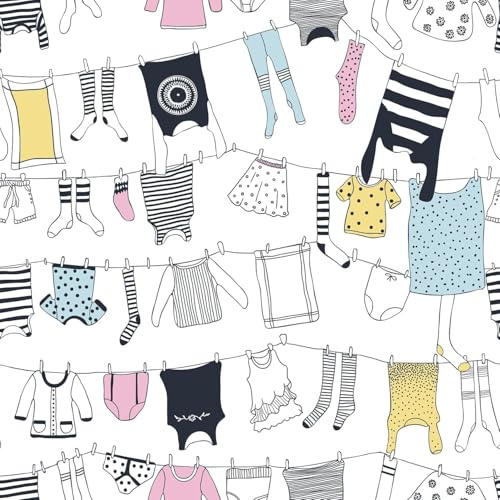 CHDITB Clothes Wall Srickers,Laundry Wallpaper for Laundry Room Wall Decal (44x300cm) Home Decoration for Bathroom, DIY Washing Room Decoration,Clothes Line Washing Wallpaper,Sewing Room