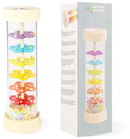 iFunLong Montessori Baby Toys for 6-12 Months 1 Year Old, Baby Rattle Wooden Sensory Toys, 7.7” Rainmaker Infant Musical Toys Baby Gifts for 6 7 8 9 12 Month Old Newborn Boys Girls Toddlers