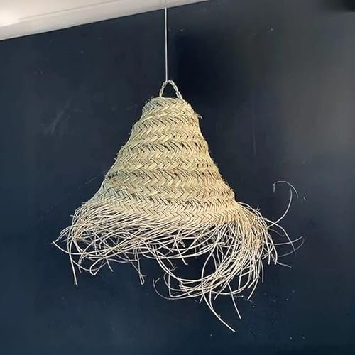 Generico Lámpara colgante de paja artesanal marroquí: estilo étnico, iluminación natural y acogedora 2403211003B ratán mimbre junco bambú fibras naturales
