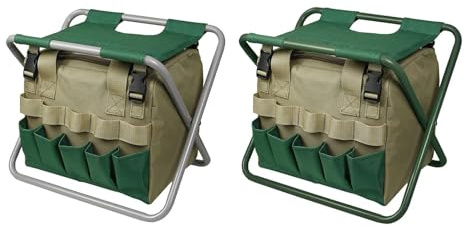 2 in 1 Gardening Solution, Ample Storage with Organized Pockets, Convenient Design, Compact and Portable, Stable Structure, Folding Gardening Stool, Portable Gardener Stool, (Grey)