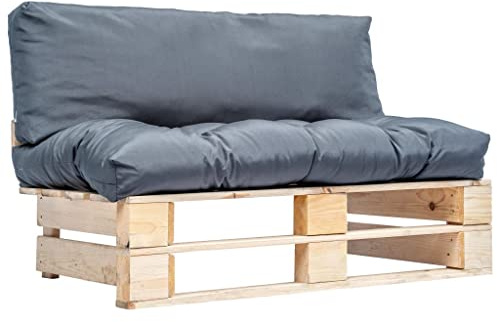 Teenpull Utomhussoffa pallar av impregnerad furu, grå, 110 x 66 x 65 cm, 2-sitsig loungesoffa med bekväma kuddar för terrass, trädgård, balkong