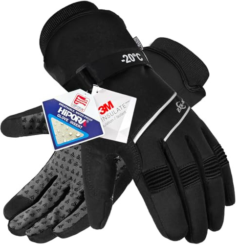 2XK-NOV Guanti da sci uomo e donna -20 °C, 3 M Thinsulate impermeabili e caldi, per snowboard, trekking, ciclismo (Nero, L)