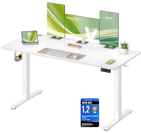VASAGLE Höjdjusterbart skrivbord, ståbord, datorbord, påminnelse om långt sittande, minnesfunktion med 4 höjder, för kontor, 140 x 60 cm, molnvit LSD314WZ03