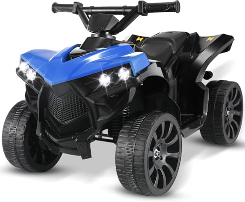 MAMIZO Quad Eléctrico Infantil 6V, Vehículo Eléctrico para Niños de 3 a 8 Años, Vehículo Eléctrico Niños, 3 km/h, con MP3, Trompeta, Faro LED & Carga USB, 68x44x41 cm, Azul,4 pcs Ruedas