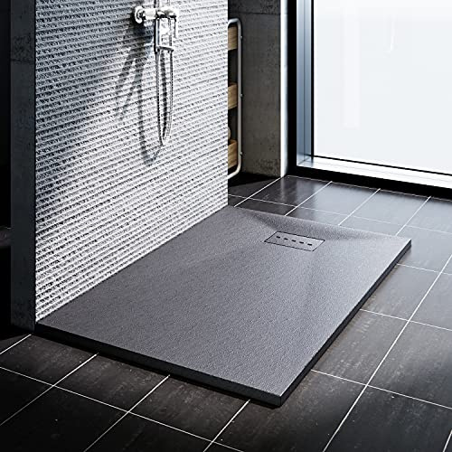 SONNI Duschkar skifferutseende och halkfri struktur 160 x 90 cm grå duschkar platt (utan vattenkudde)